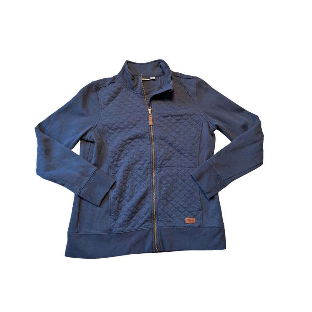 L.L.Bean Womens Blue Cotton Blend Activewear Quilted Full Zip Sweatshirt Size L